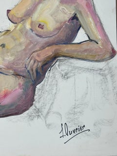 Reclining Nude Lady Model 1970's French Modernist Painting Provence Collection