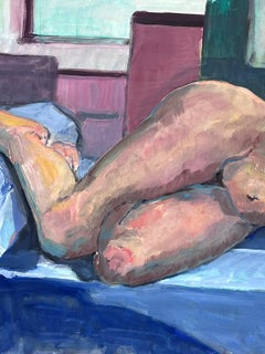 Liegesessel, Akt, Modell, französisches modernistisches Gemälde der Provence, 1970er Jahre