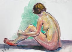 Peinture moderniste française d'une femme nue couchée des années 1970, collection Provence