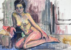 Modello di donna nuda sdraiata anni '70 Pittura modernista francese Collezione Provenza