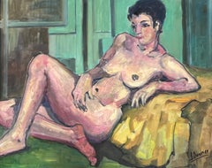 Reclining Nude Lady Model 1970's French Modernist Painting Provence Collection