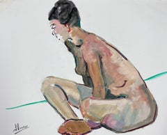Reclining Nude Lady Model 1970's French Modernist Painting Provence Collection