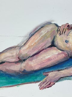 Peinture moderniste française d'une femme nue couchée des années 1970, collection Provence