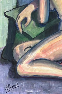 Peinture moderniste française d'une femme nue couchée des années 1970, collection Provence