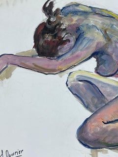 Reclining Nude Lady Model 1970's French Modernist Painting Provence Collection