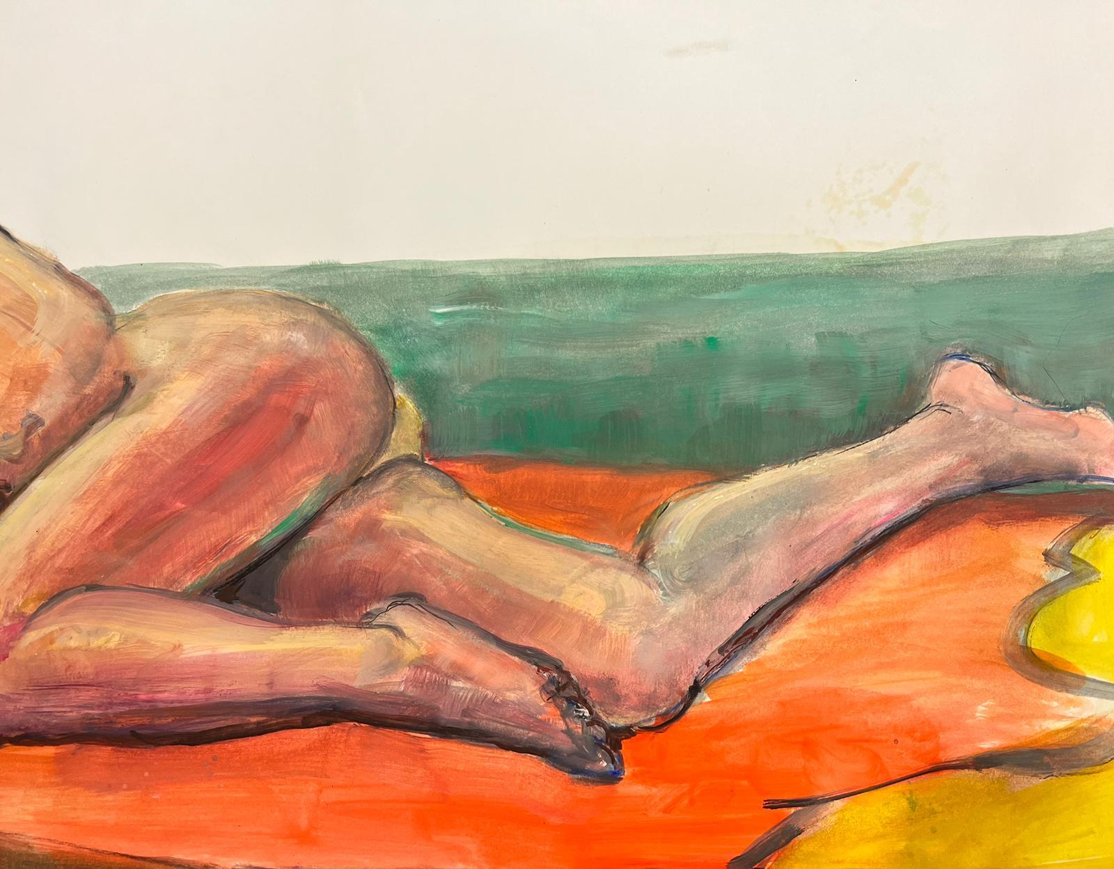 Reclining Nude Lady Model 1970's French Modernist Painting Provence Collection For Sale 2