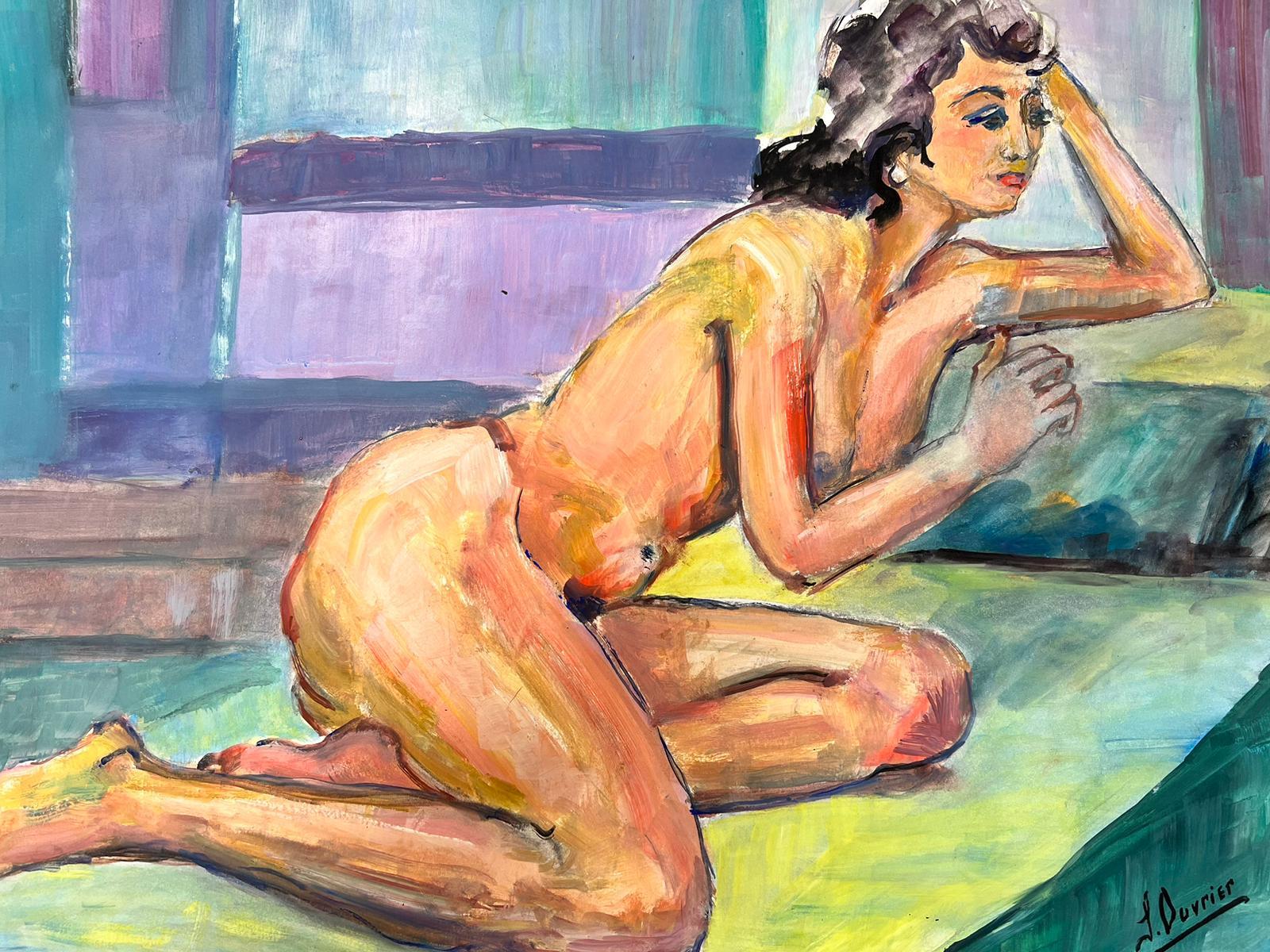 Reclining Nude Lady Model 1970's French Modernist Painting Provence Collection For Sale 2