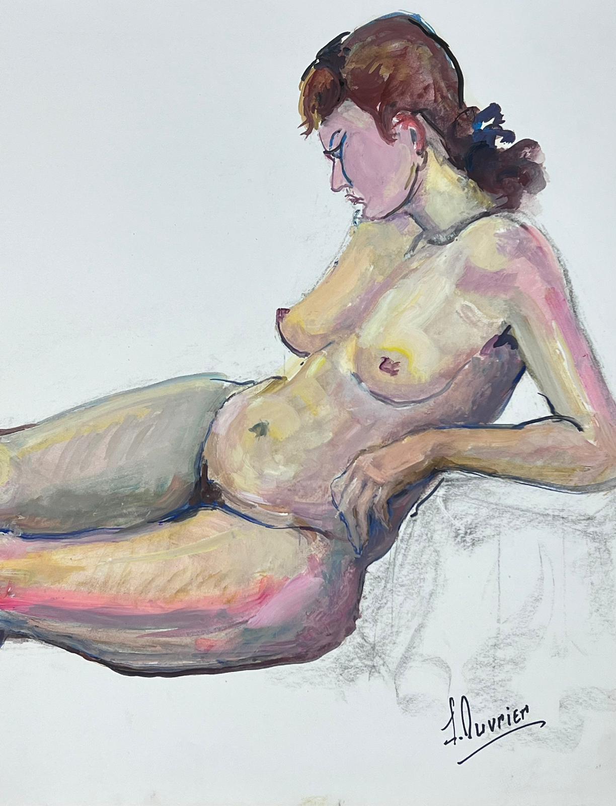 Peinture moderniste française d'une femme nue couchée des années 1970, collection Provence - Impressionnisme Painting par French Modernist