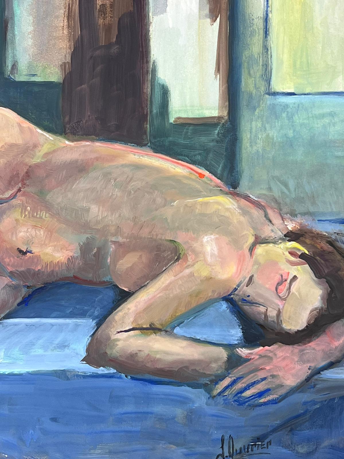 Peinture moderniste française d'une femme nue couchée des années 1970, collection Provence - Impressionnisme Painting par French Modernist