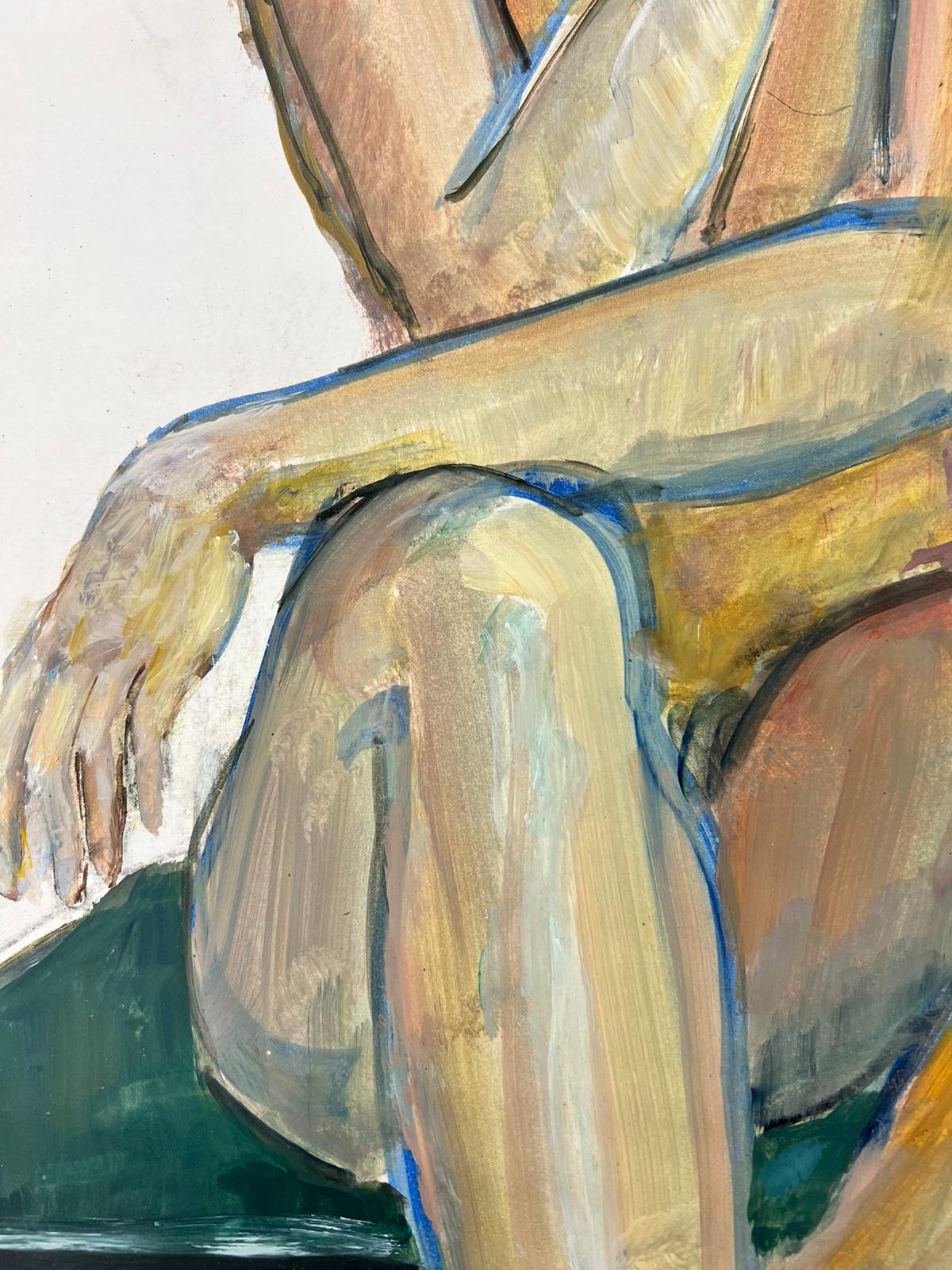 Le modèle Artistics (femme en bas et bretelles)
Portrait d'une femme nue allongée
École française, vers 1970
signé indistinctement 
double face
peinture à l'huile sur carton, non encadrée
taille : 25 x 17 pouces
état : globalement très bon, quelques