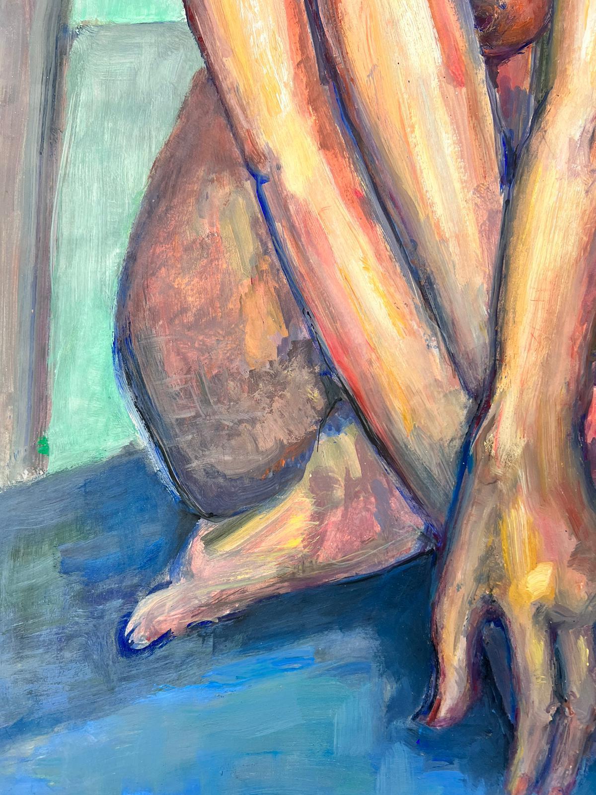 Le modèle Artistics
Portrait d'une femme nue allongée
École française, vers 1970
signé indistinctement 
peinture à l'huile sur carton, non encadrée
taille : 25 x 18 pouces
état : globalement très bon, quelques légères marques à la surface mais rien
