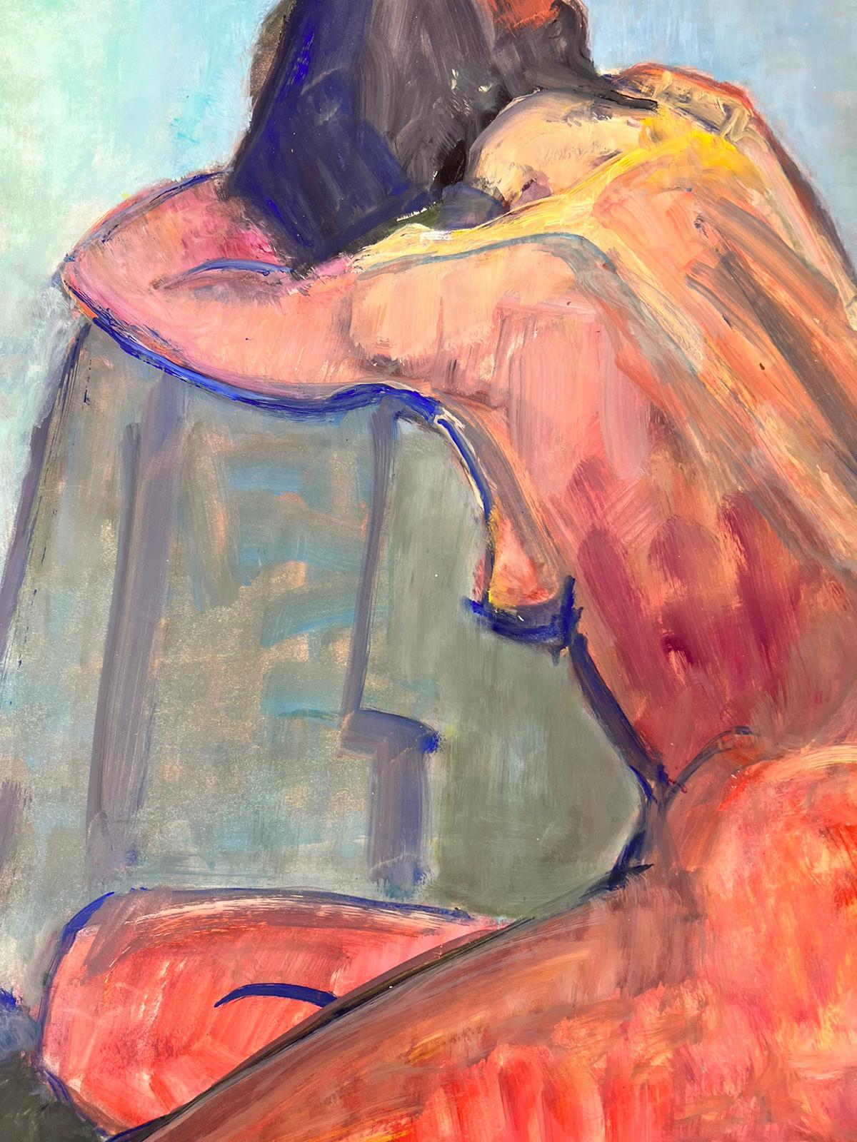Modello di donna nuda sdraiata anni '70 Pittura modernista francese Collezione Provenza - Nude Painting Marrone di French Modernist