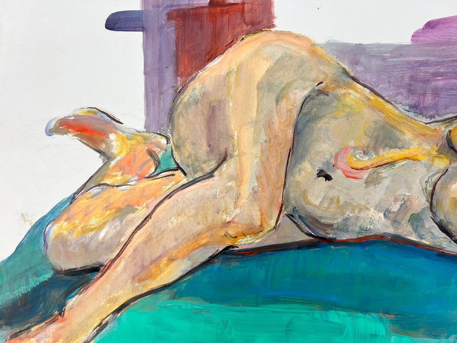 Reclining Nude Lady Model 1970's French Modernist Painting Provence Collection For Sale 3