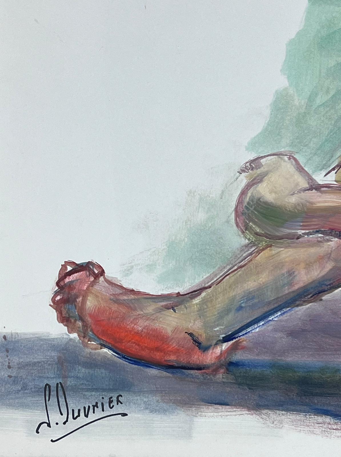 Reclining Nude Lady Model 1970's French Modernist Painting Provence Collection For Sale 3