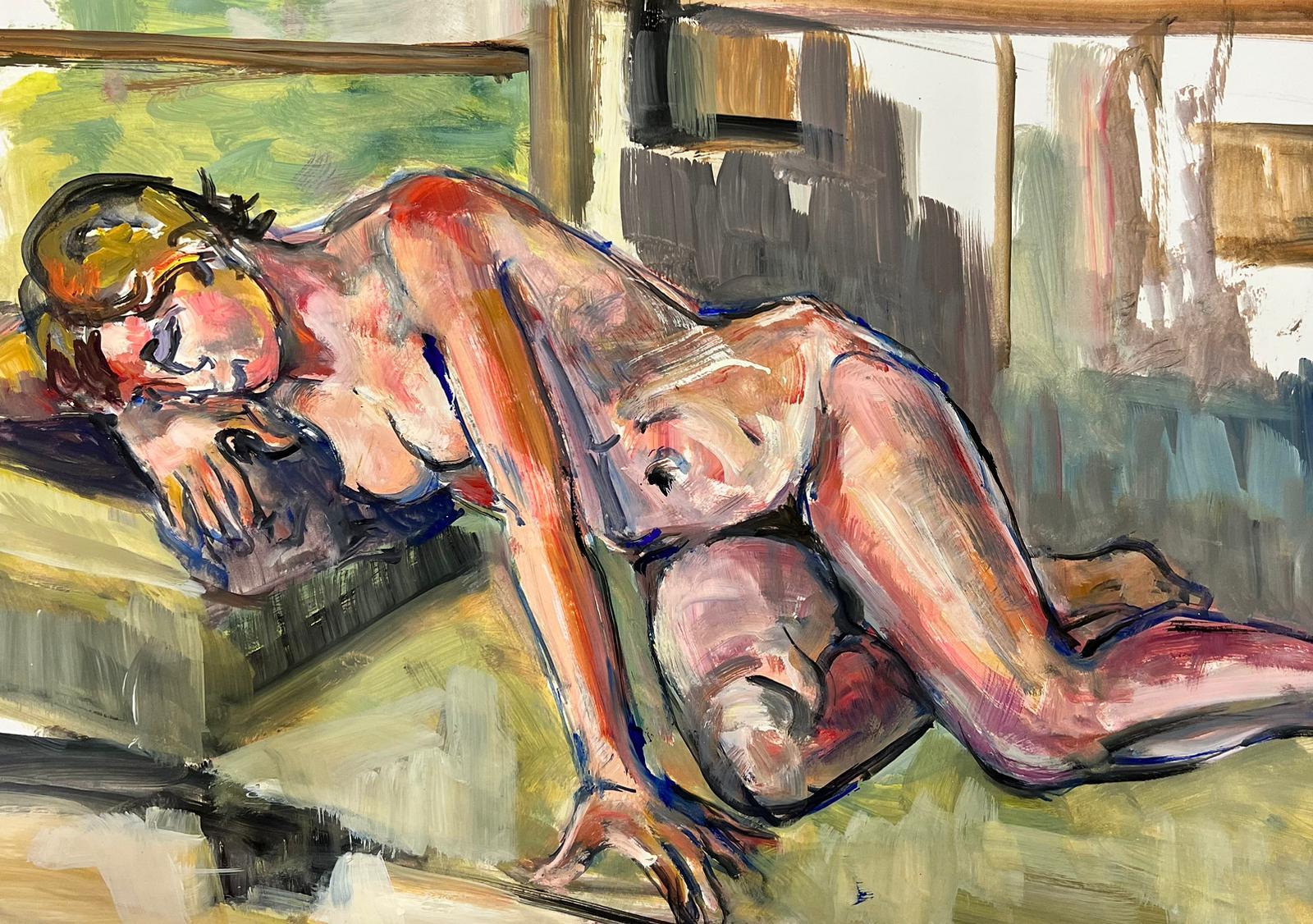 Peinture moderniste française d'une femme nue couchée des années 1970, collection Provence en vente 1