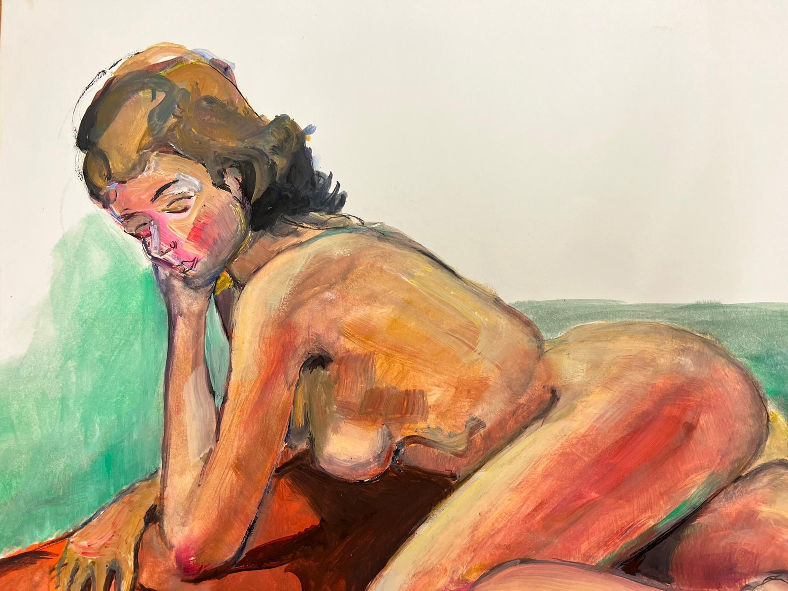 Reclining Nude Lady Model 1970's French Modernist Painting Provence Collection For Sale 4