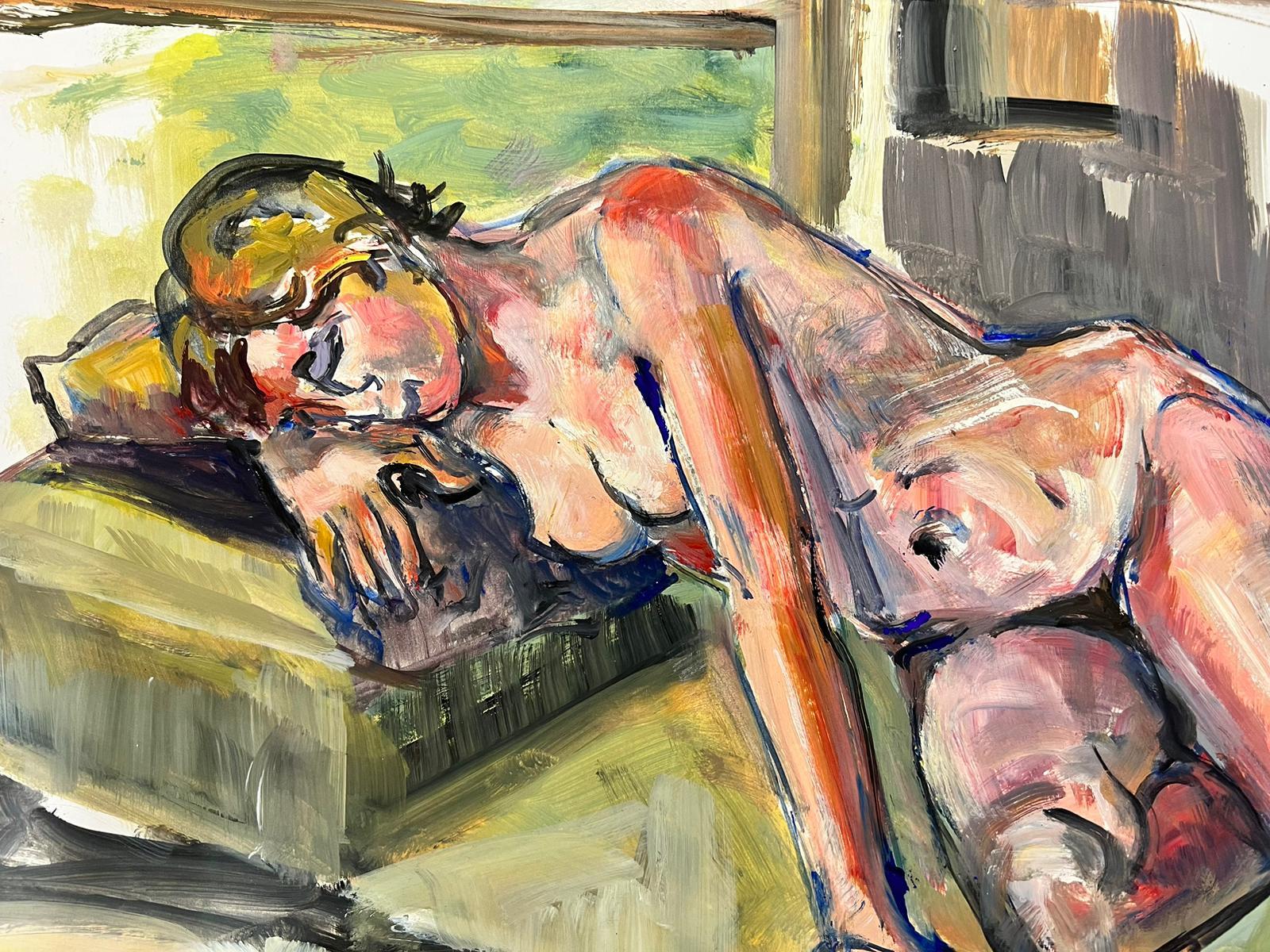 Reclining Nude Lady Model 1970's French Modernist Painting Provence Collection For Sale 5