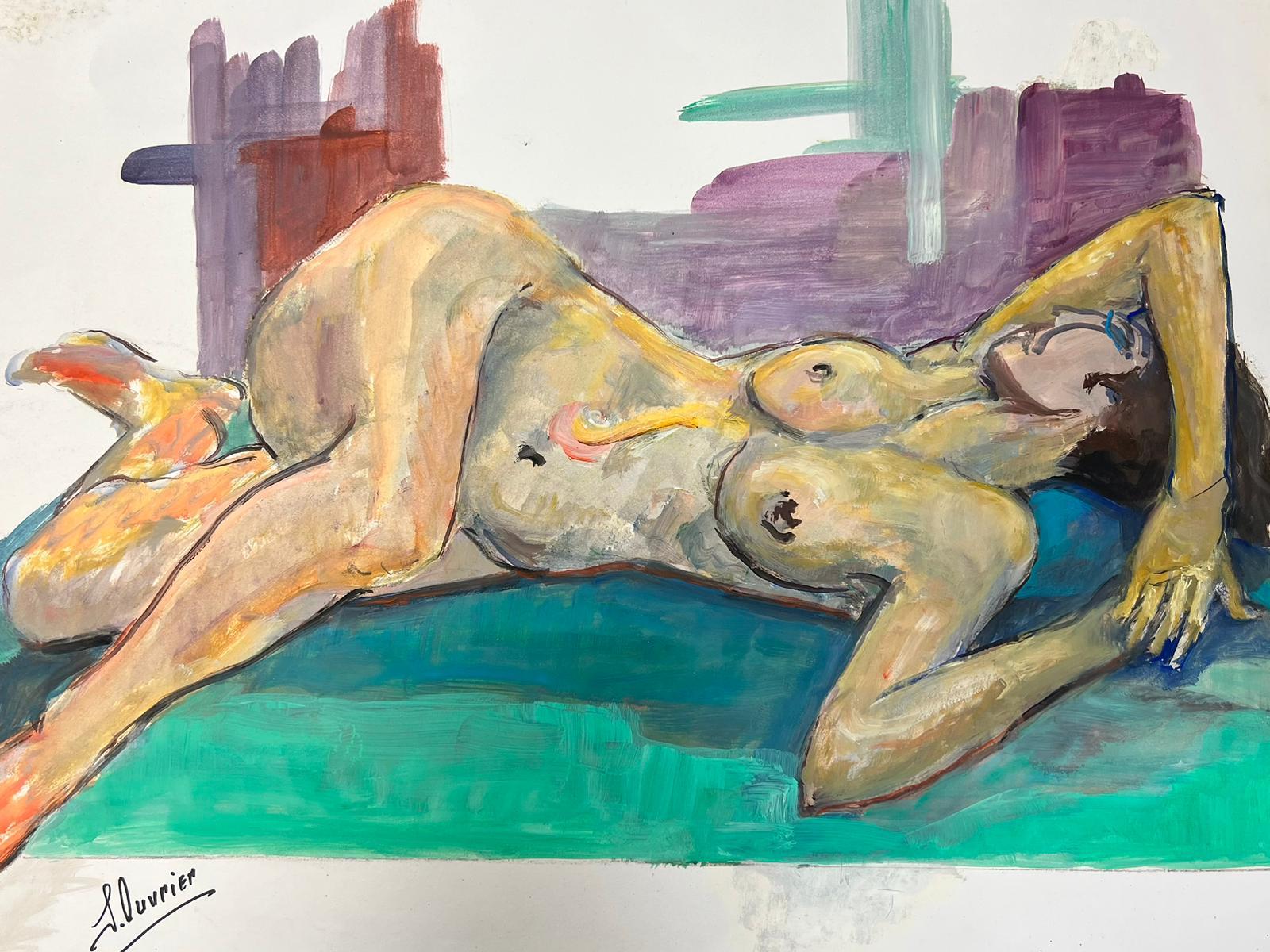 Reclining Nude Lady Model 1970's French Modernist Painting Provence Collection For Sale 5