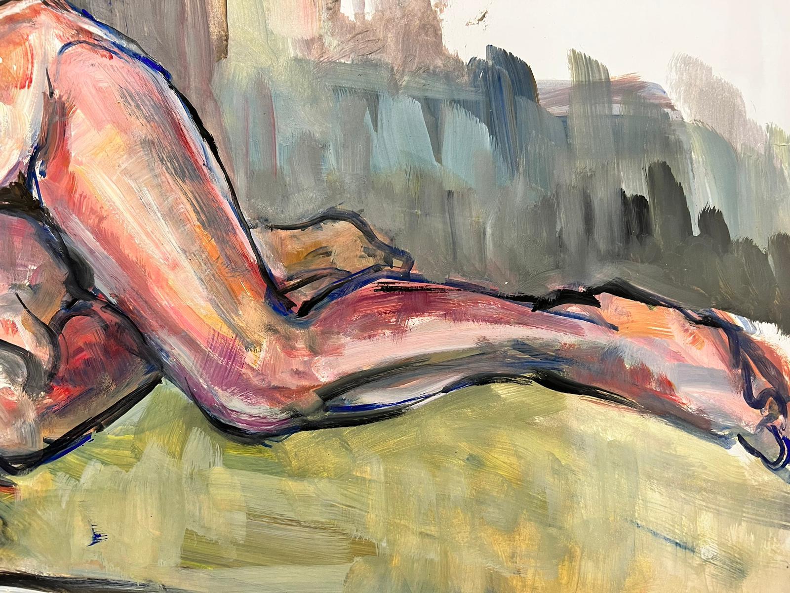 Reclining Nude Lady Model 1970's French Modernist Painting Provence Collection For Sale 6