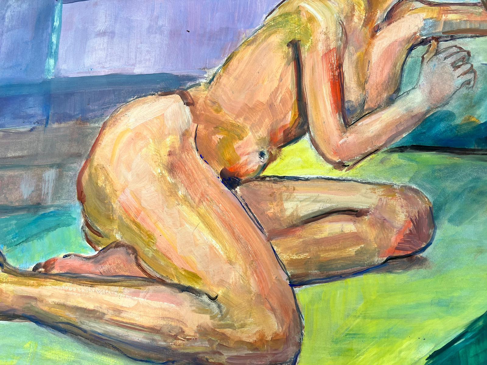 Reclining Nude Lady Model 1970's French Modernist Painting Provence Collection For Sale 6