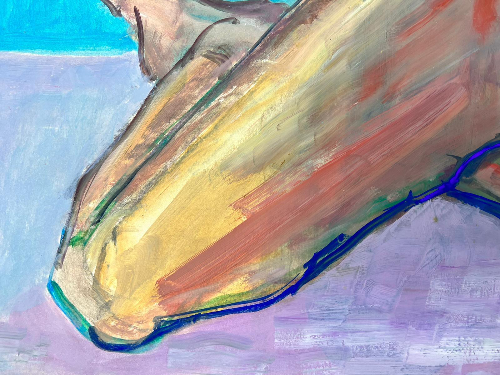 Modelo Dama Desnuda Reclinada Años 70 Pintura Modernista Francesa Colección Provence en venta 3