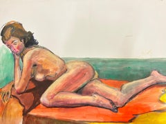 Vintage Reclining Nude Lady Model 1970's French Modernist Painting Provence Collection