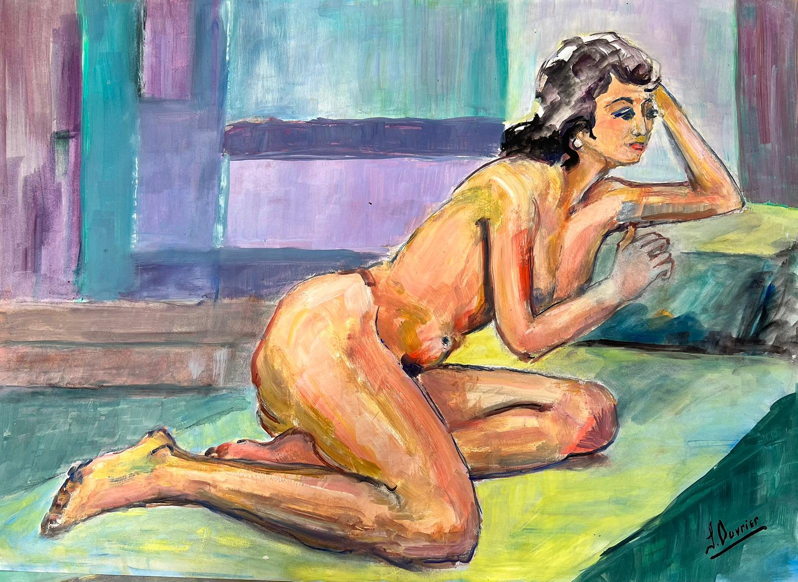 The Artists Model
Portrait of a Nude Lady reclining
French School, circa 1970's
indistinctly signed 
oil painting on card, unframed
size: 18 x 26 inches
condition: overall very good, a very few light markings to the surface but nothing detrimental
