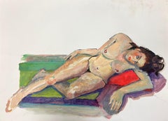 Reclining Nude Lady Model 1970's French Modernist Painting Provence Collection