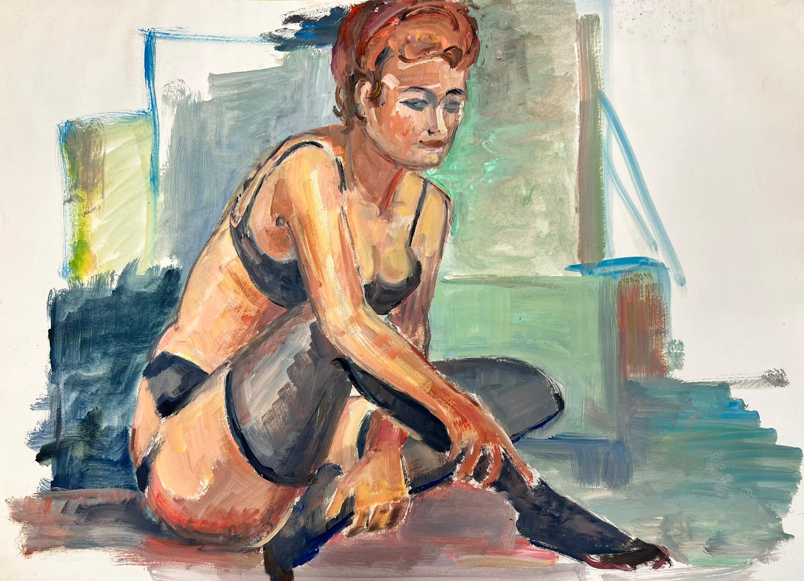 The Artists Model
Nude Lady Model
French School, circa 1970's
oil painting on card, unframed
size: 18 x 26 inches
condition: overall very good, a very few light markings to the surface but nothing detrimental to the appeal and appearance of the