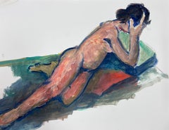 Peinture moderniste française d'une femme nue couchée des années 1970, collection Provence