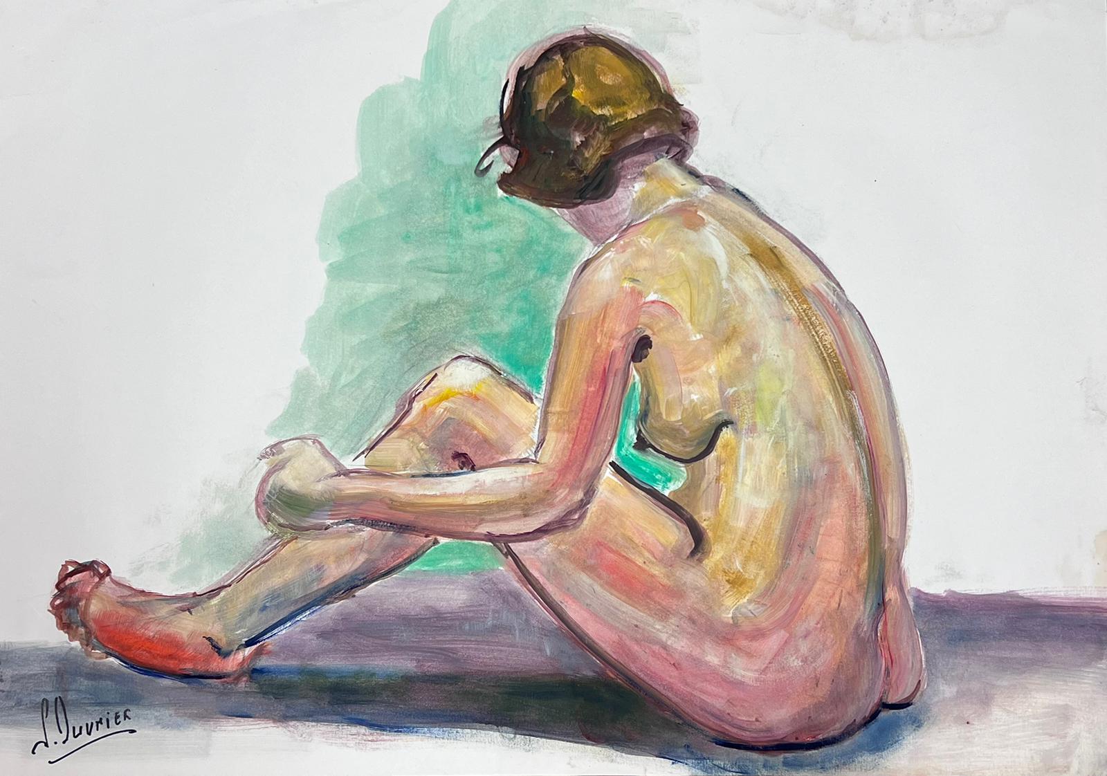 Nude Painting French Modernist - Peinture moderniste française d'une femme nue couchée des années 1970, collection Provence