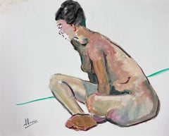 Peinture moderniste française d'une femme nue couchée des années 1970, collection Provence
