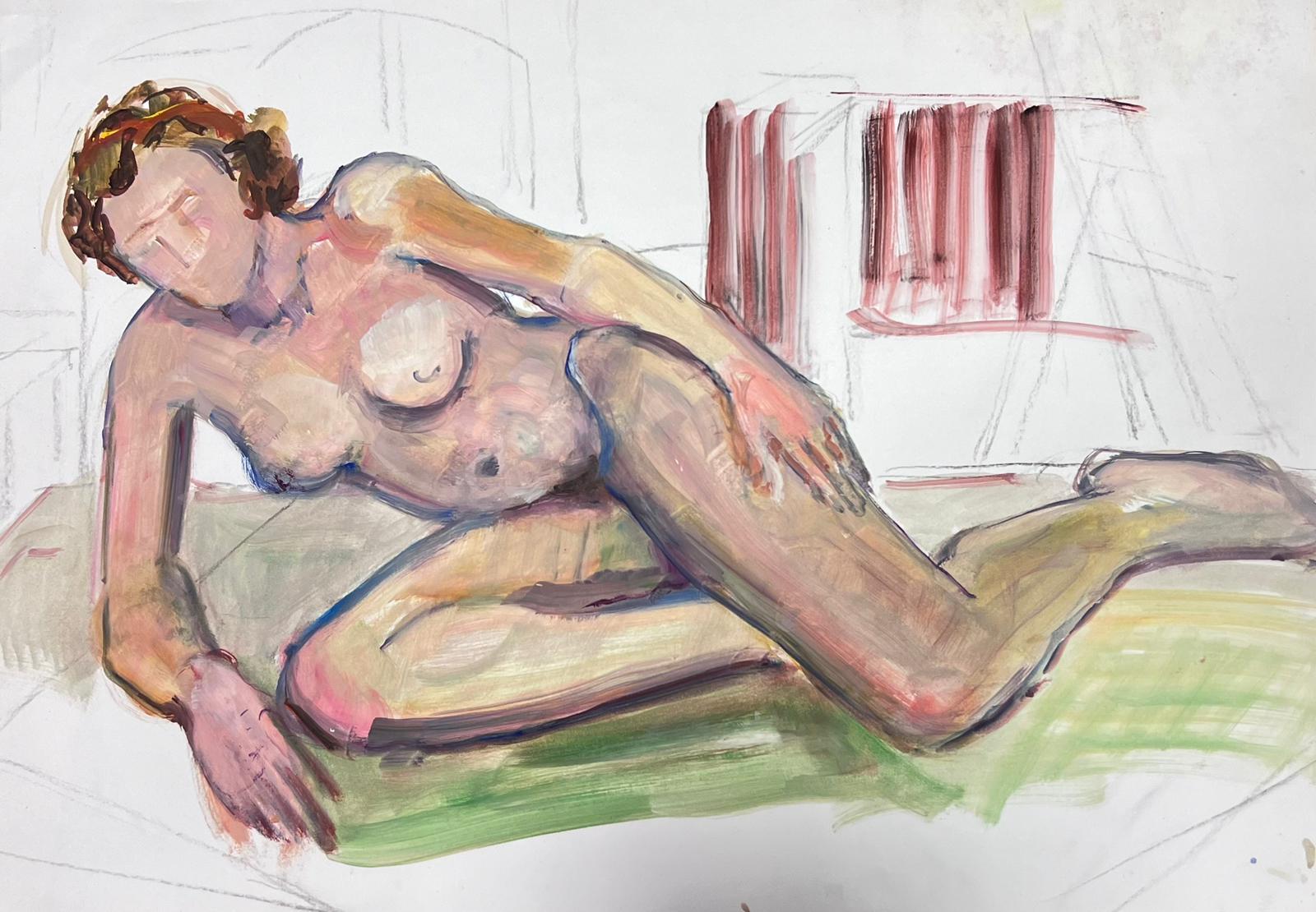 French Modernist Nude Painting – Liegesessel, Akt, Modell, französisches modernistisches Gemälde der Provence, 1970er Jahre