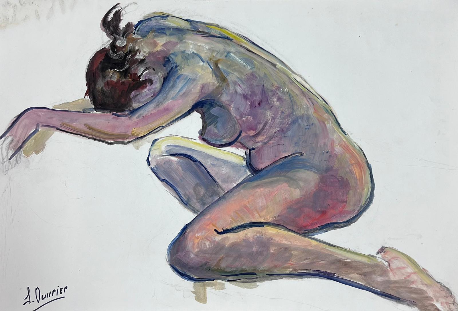 French Modernist Nude Painting – Liegesessel, Akt, Modell, französisches modernistisches Gemälde der Provence, 1970er Jahre
