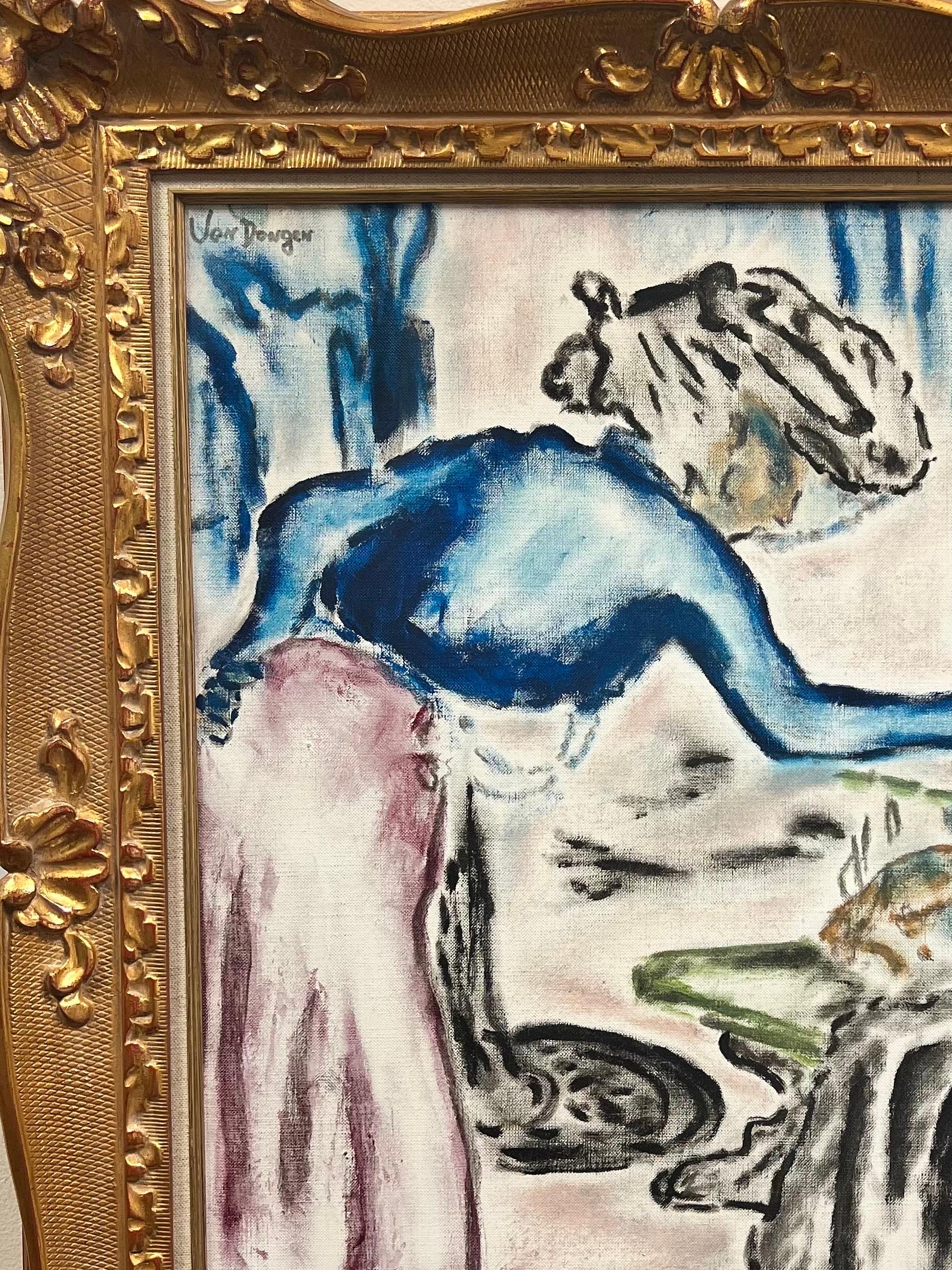 Scena d'interno con due signore Pittura francese dopo Van Dongen - Painting di French Modernist 