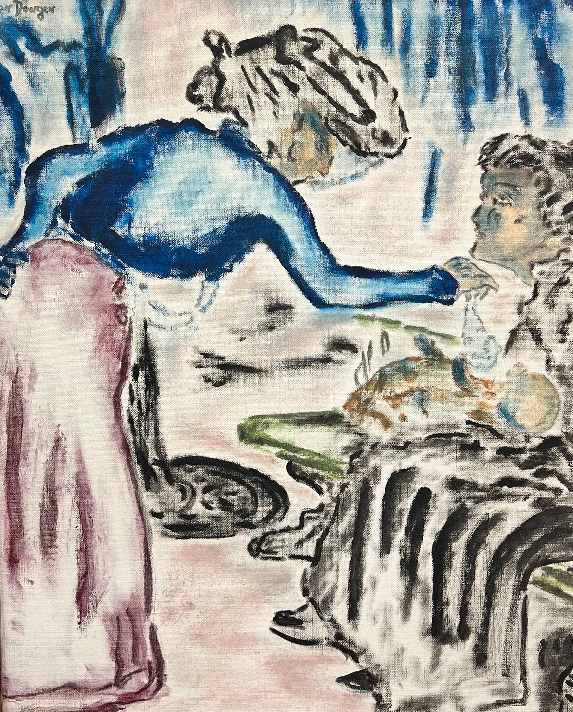 Scena d'interno con due signore Pittura francese dopo Van Dongen - Painting Moderno di French Modernist 