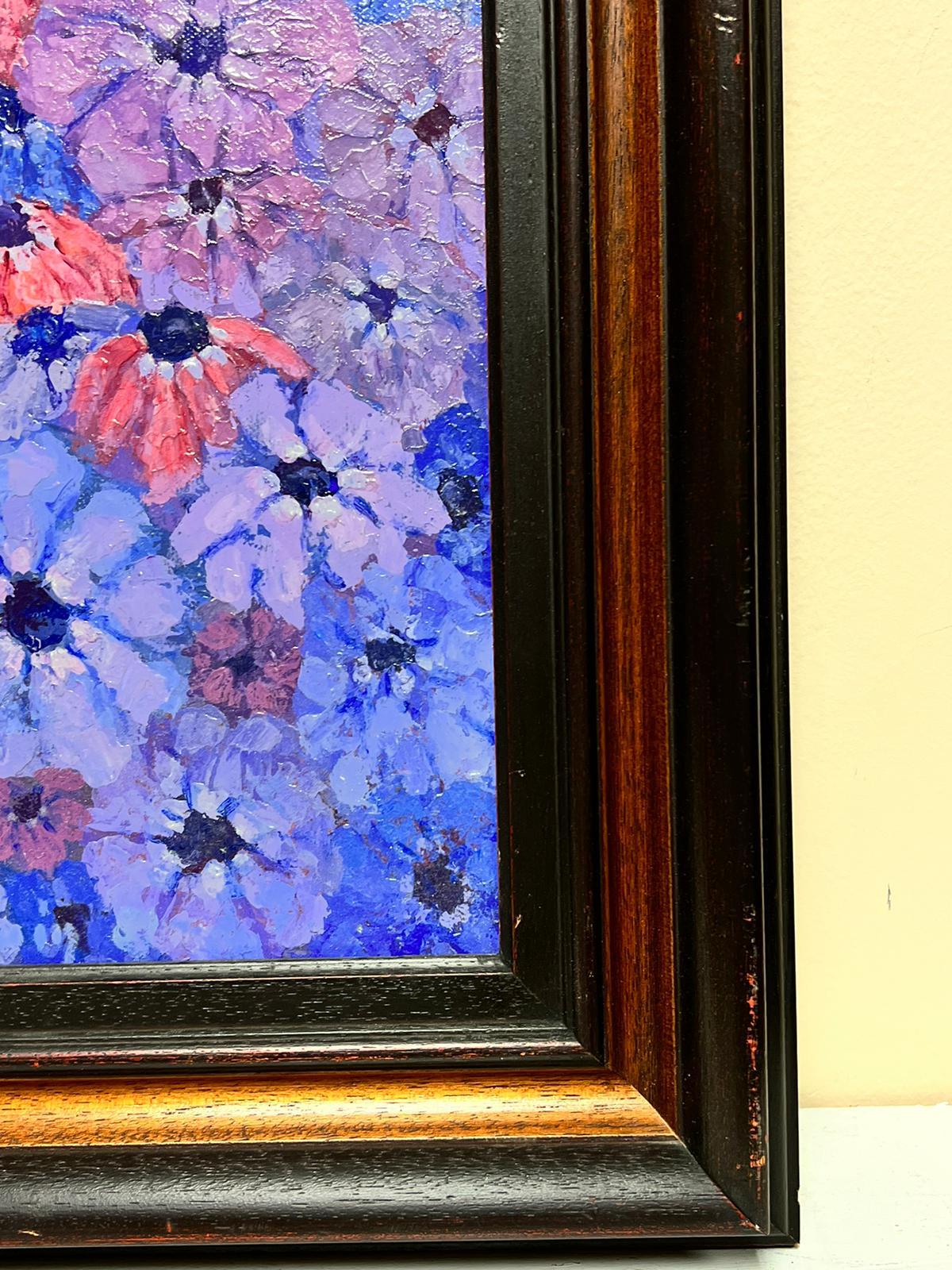 Flores moradas Bodegón modernista francés Cuadro firmado - Still-Life Painting Púrpura de French Modernist 