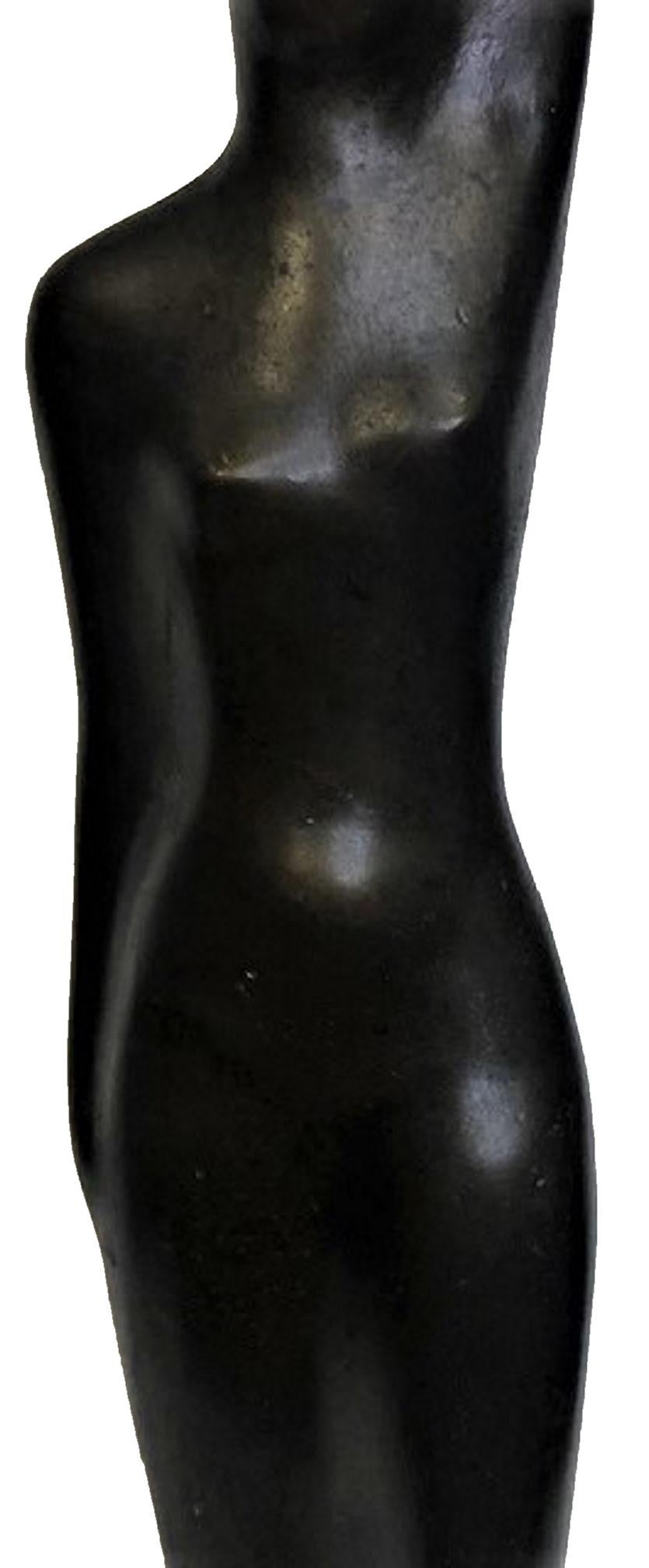 Mid-Century Modern French Modernist Abstract Bronze Sculpture of a Woman Carrying a Vessel, c. 1960 For Sale