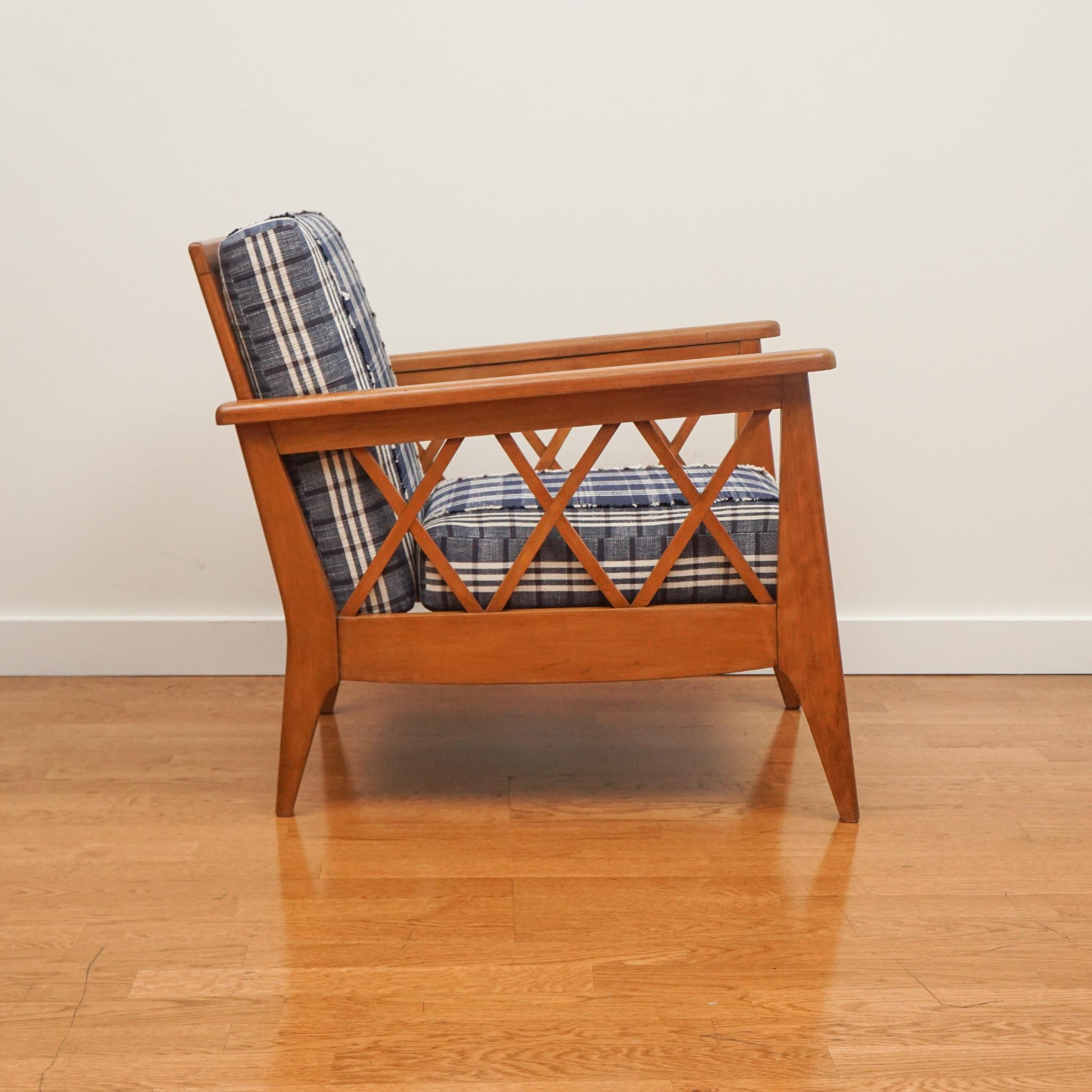 20th Century French Modernist Arm Chair with Loose Seat and Back Cushions For Sale