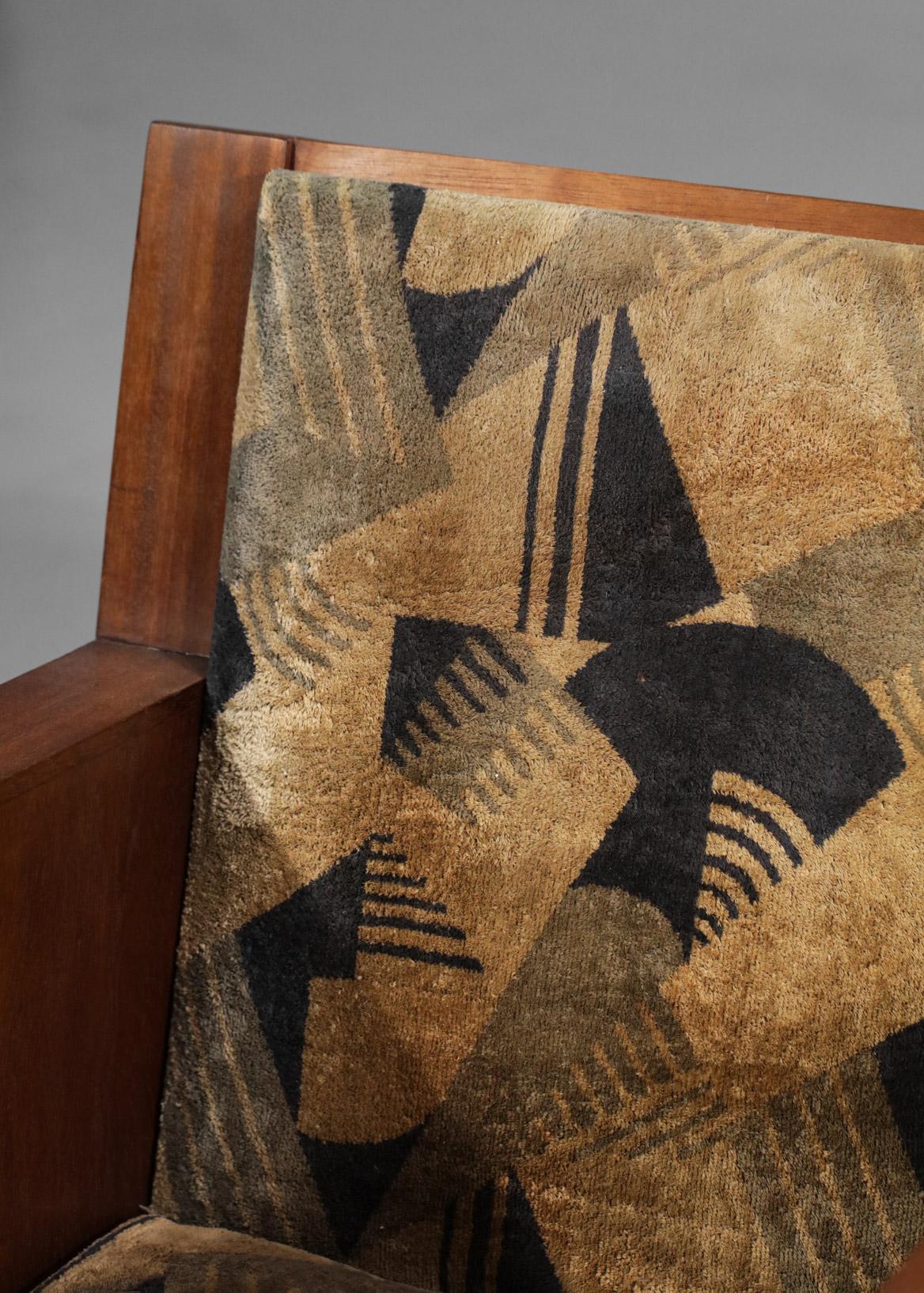 French Modernist Armchair in Art Deco Fabric with Geometric Patterns 1930 - E121 8