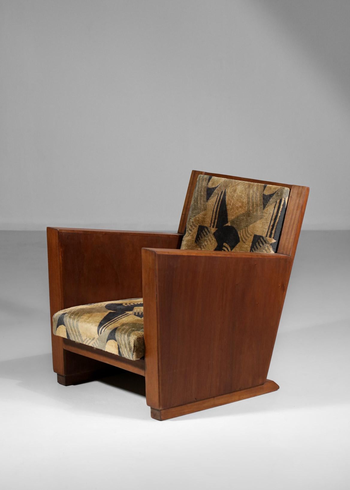 French Modernist Armchair in Art Deco Fabric with Geometric Patterns 1930 - E121 In Good Condition In Ternay, Auvergne-Rhône-Alpes