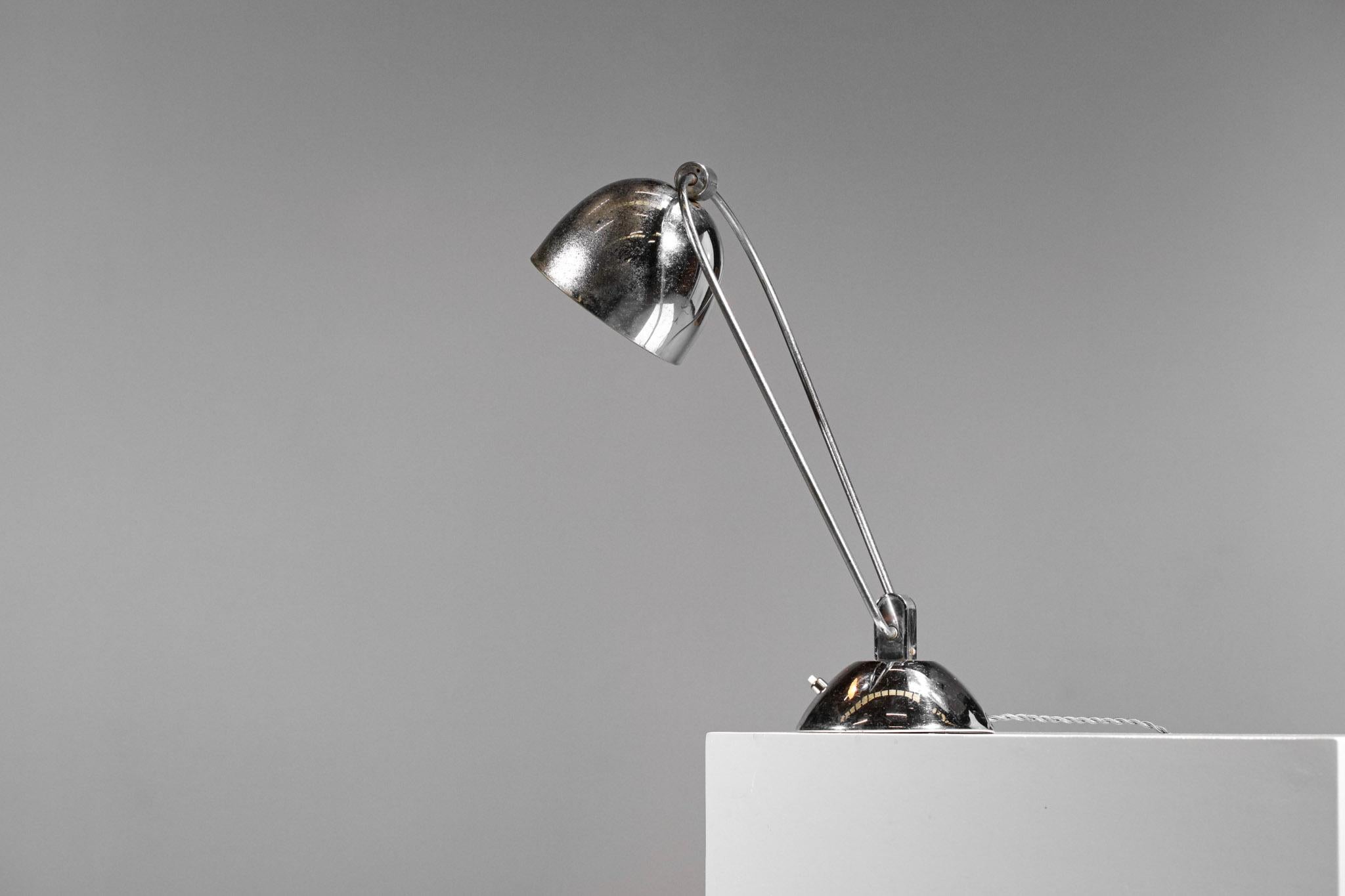 French Modernist Art Deco Chrome Table Lamp in Style of Maison Desny, 1950 F397 In Fair Condition For Sale In Lyon, FR