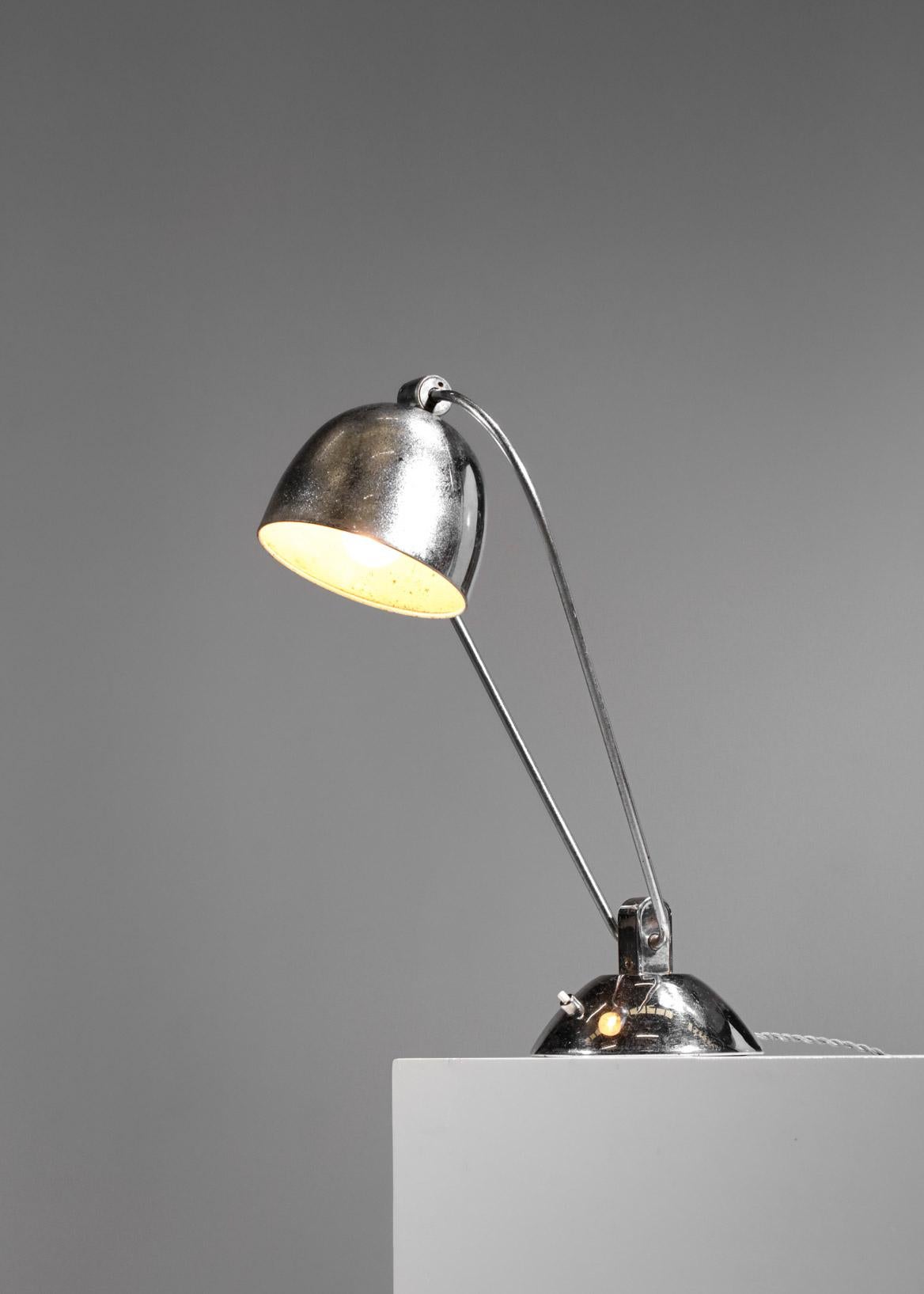 Metal French Modernist Art Deco Chrome Table Lamp in Style of Maison Desny, 1950 F397 For Sale