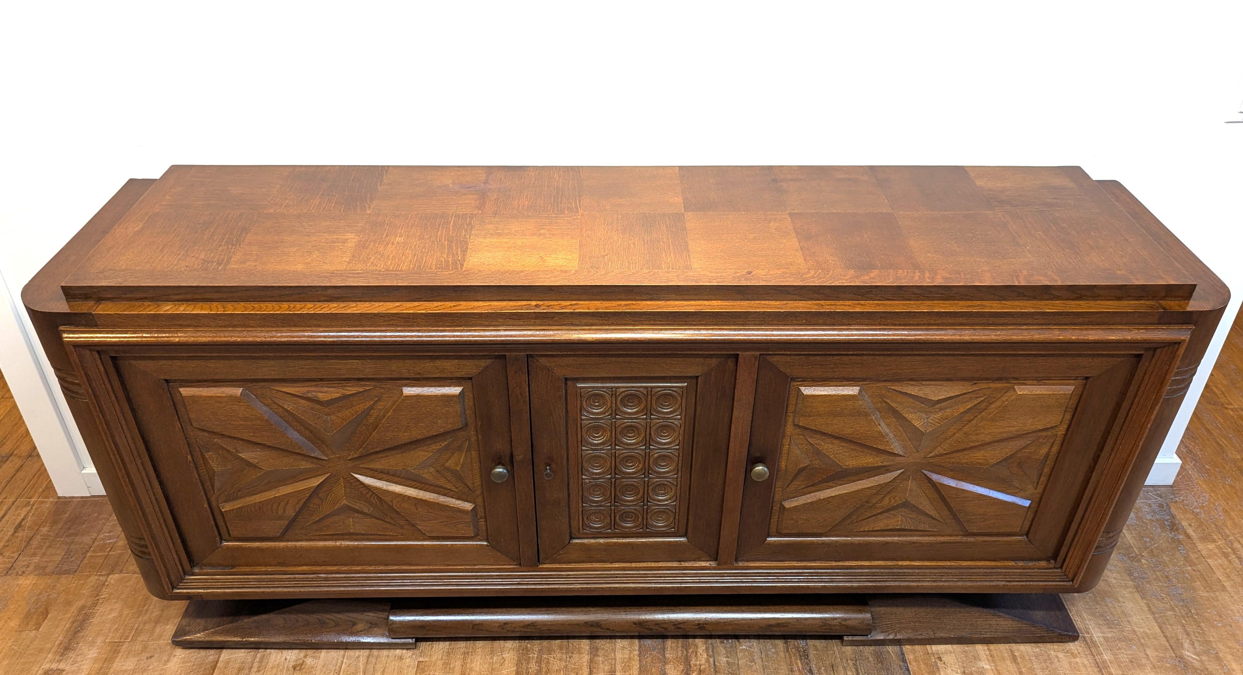 Oak French Modernist Art Deco Credenza Sideboard For Sale