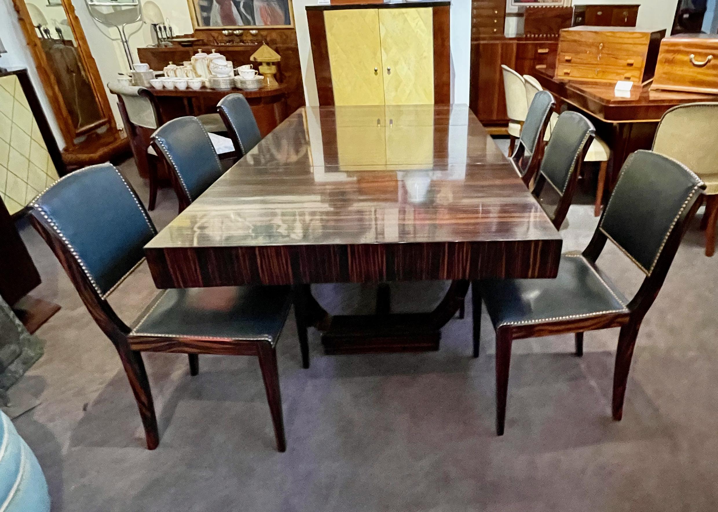 French Modernist Art Deco Macassar Wood Dining Table and 6 Matching Chairs 13