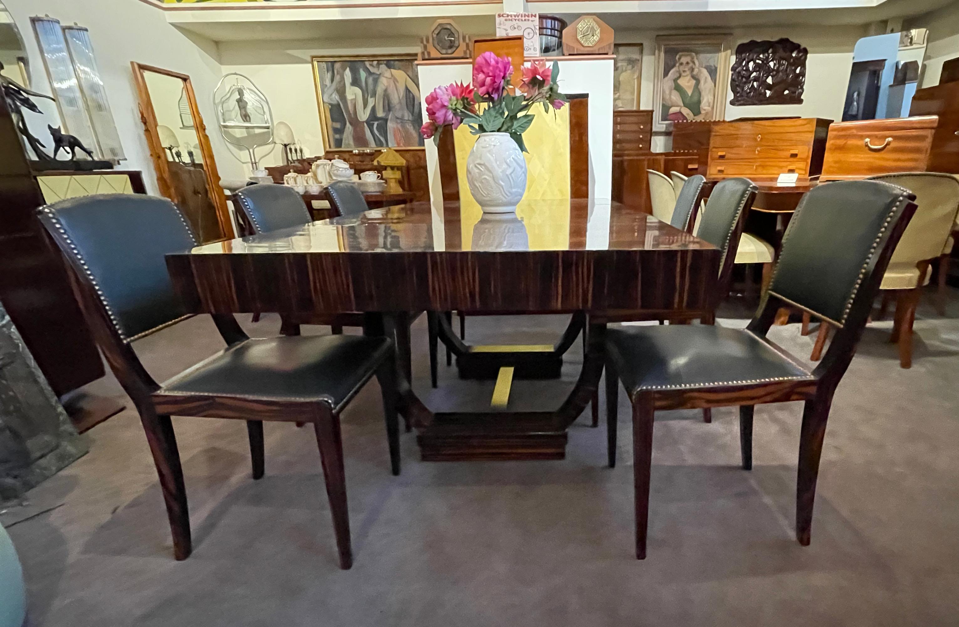 French Modernist Art Deco Macassar Wood Dining Table and 6 Matching Chairs 14