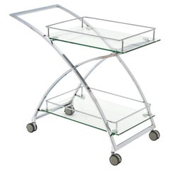 Barwagen im französischen Modernismus, Chrom und Glas, Vintage Design, 1980