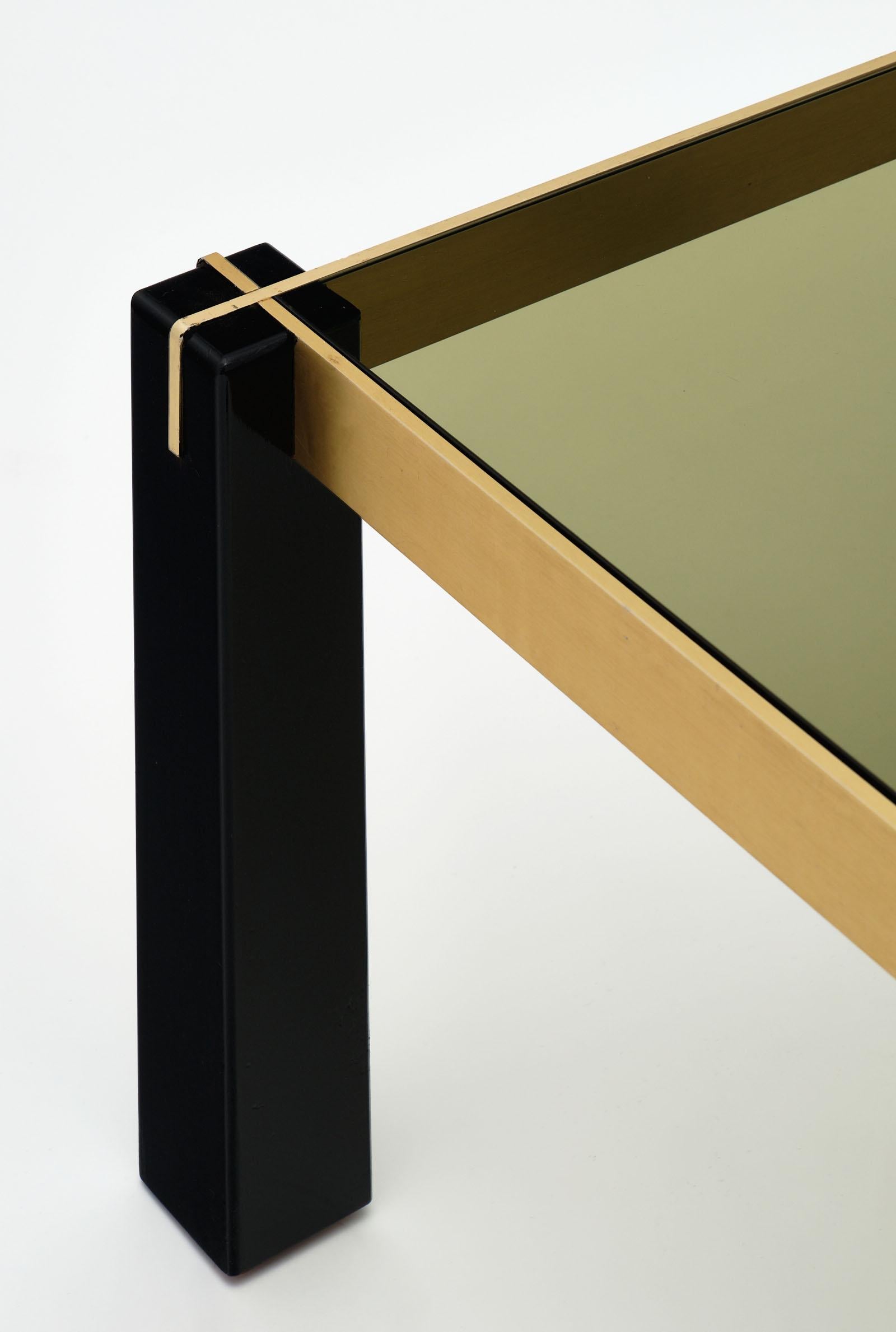Mid-Century Modern French Modernist Brass and Black Side Tables