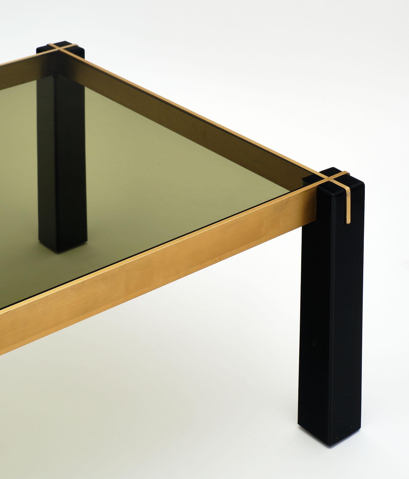 Ebonized French Modernist Brass and Black Side Tables