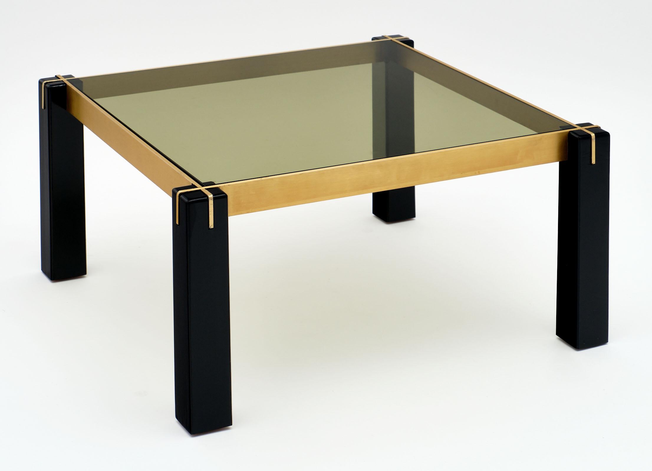 French Modernist Brass and Black Side Tables In Good Condition In Austin, TX